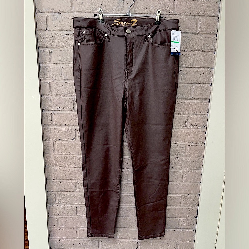 Seven7 NWT Brown Coated Skinny Jeans 18